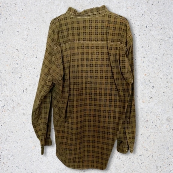 Charcoal Button Down Shirt Long Sleeve Collar Neck Plaid Pattern Green Brown M L - Picture 2 of 6